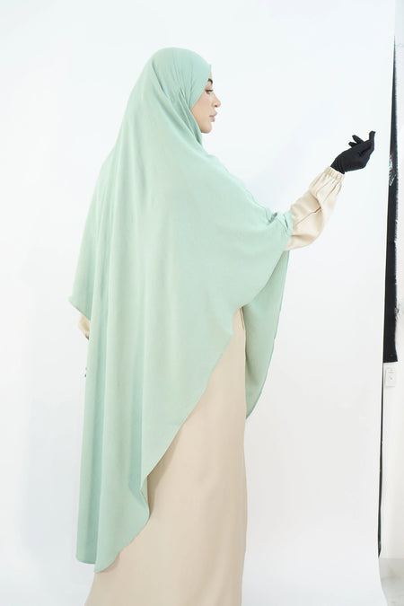 Elegant Long Khimar – Seaway Fabric in Mint almanaar Islamic Store