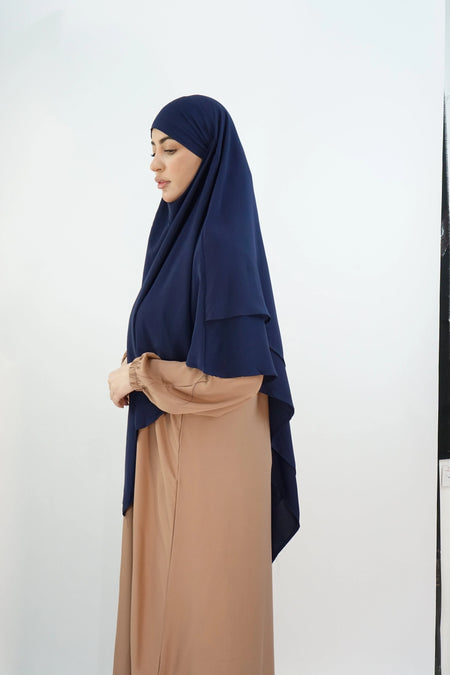 Two-Layer Khimar with Niqab – Modina Silk & Chiffon Navy almanaar Islamic Store