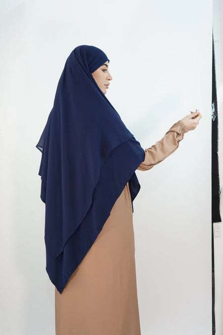 Two-Layer Khimar with Niqab – Modina Silk & Chiffon Navy almanaar Islamic Store