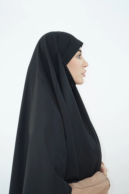 Elegant One-Layer Khimar – Modina Silk Black almanaar Islamic Store