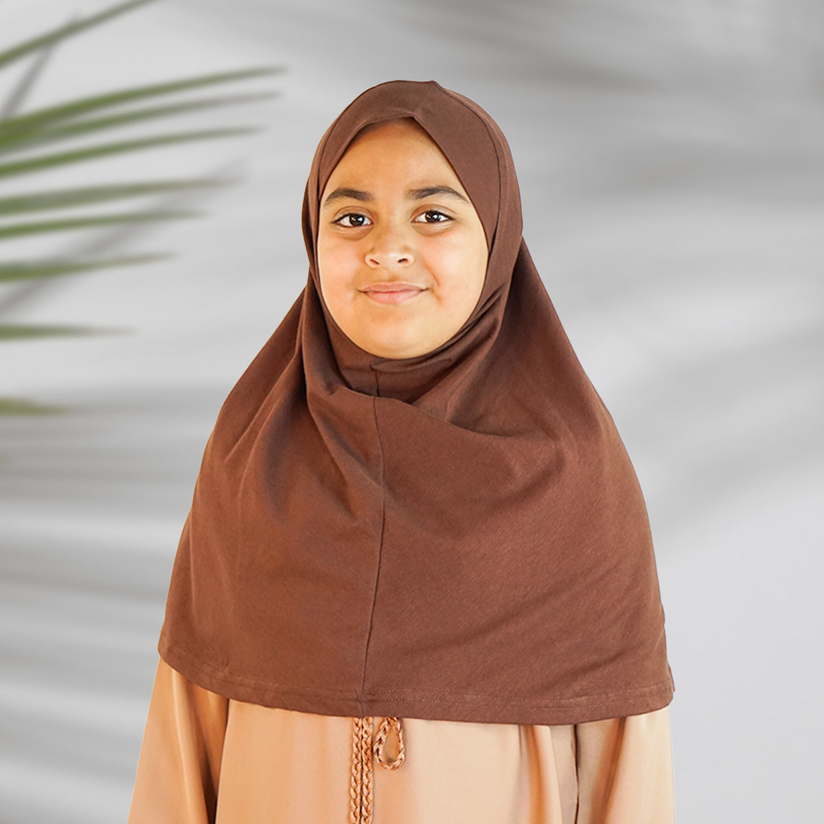 Children’s Plain Cotton Pull-On Hijab Dark Brown Almanaar