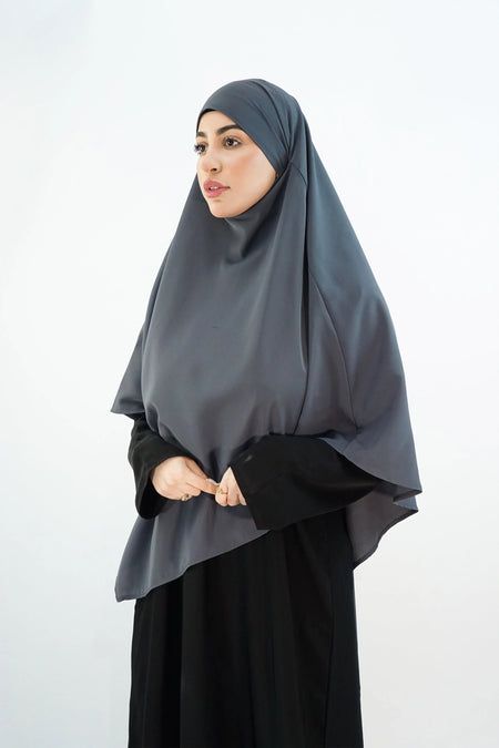 Elegant One-Layer Khimar – Modina Silk Grey almanaar Islamic Store