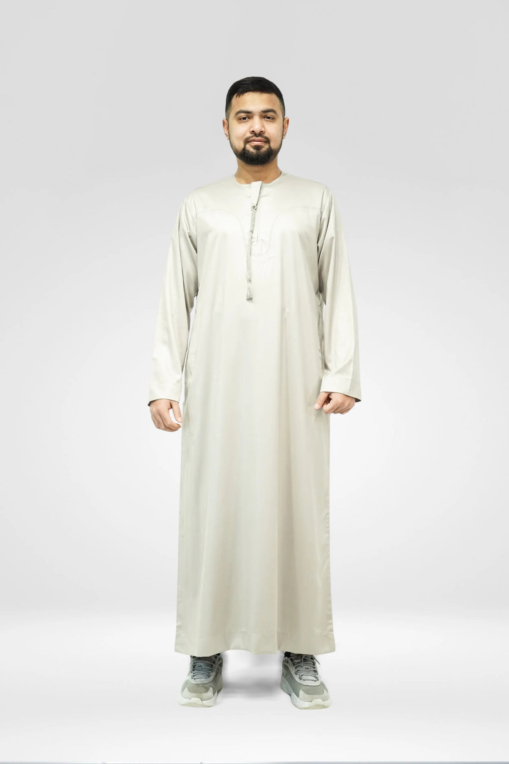 Emirati Shiny Thobe with Tassel Beige almanaar