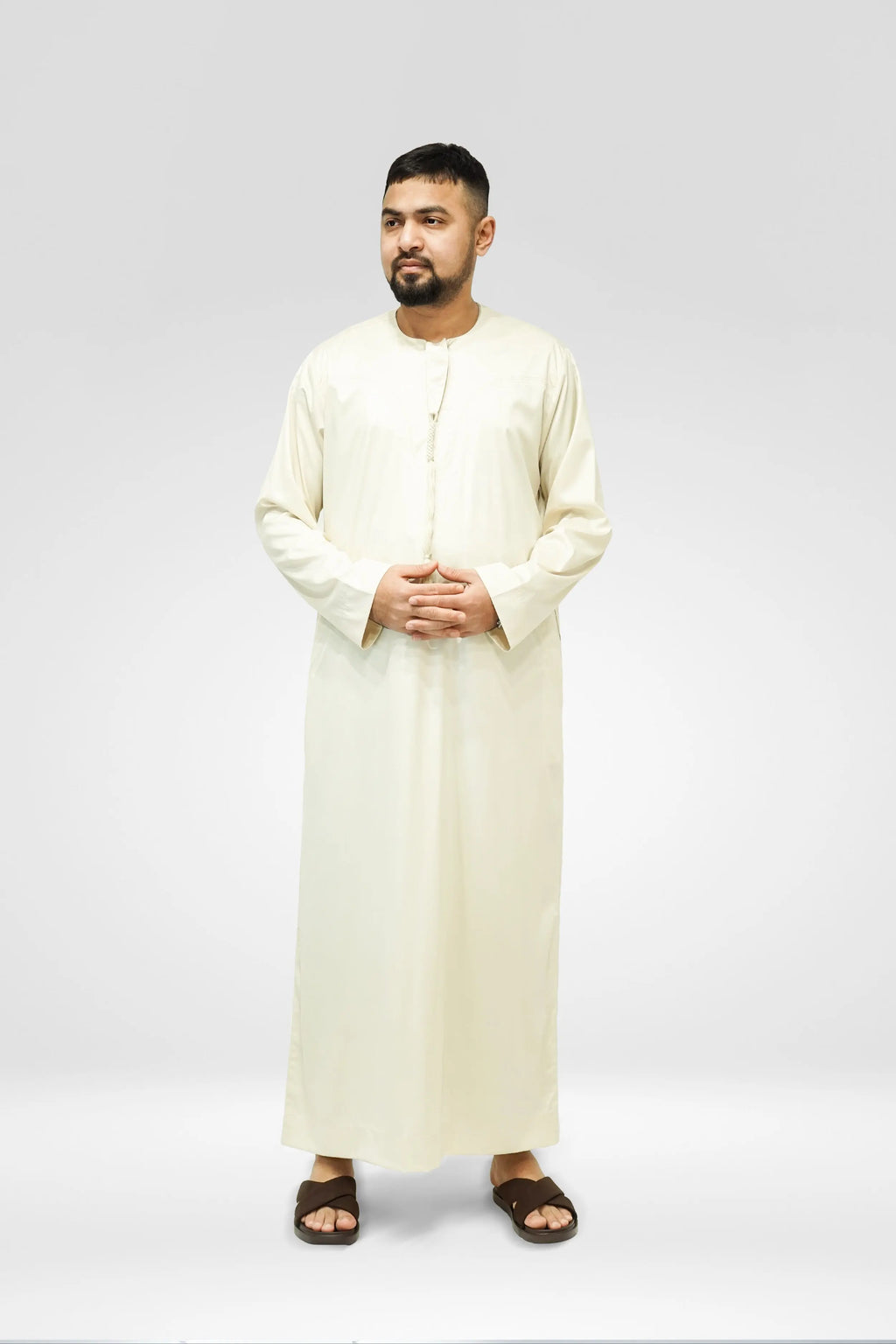 Emirati Shiny Thobe with Tassel Cream almanaar