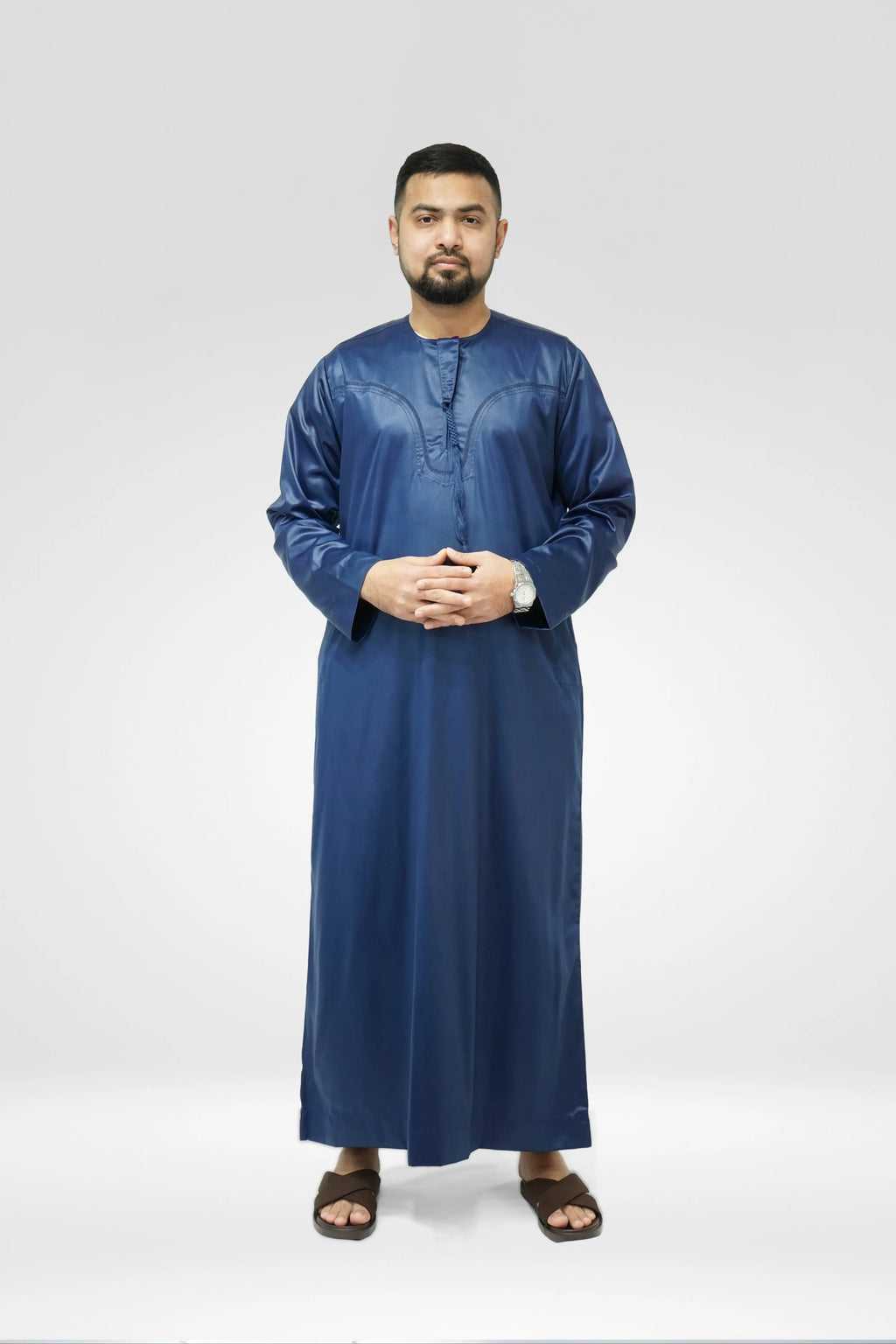 Emirati Shiny Thobe with Tassel Navy almanaar