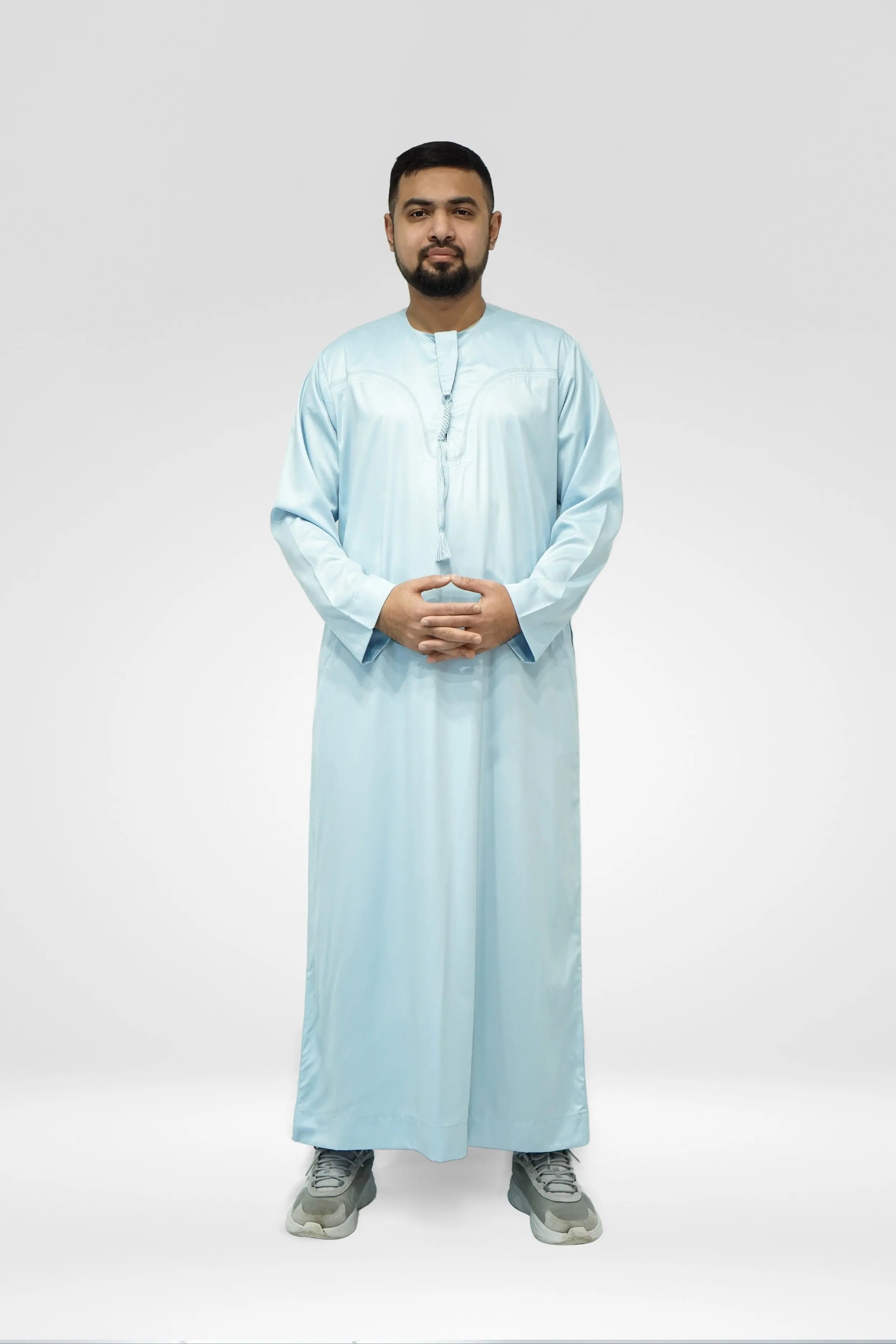 Emirati Shiny Thobe with Tassel Sky Blue almanaar