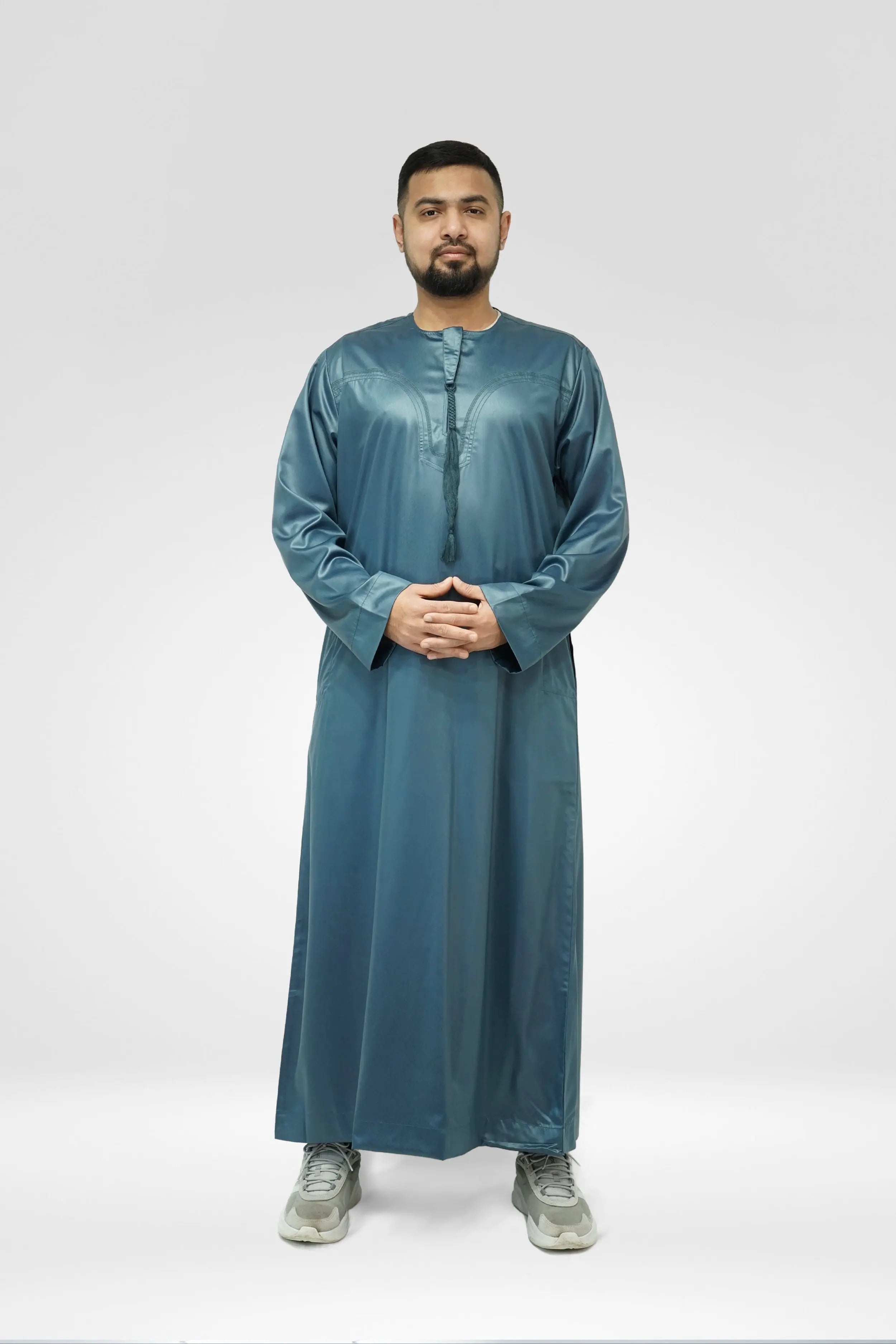 Emirati Shiny Thobe with Tassel Teal almanaar