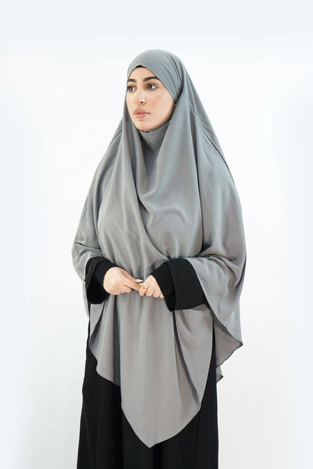 Hurrem Turkish Khimar with Niqab – Modina Silk Grey almanaar Islamic Store