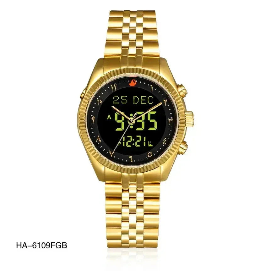 Al Harameen Azan Watch for Men – Model HA-6109FGB - almanaar Islamic Store