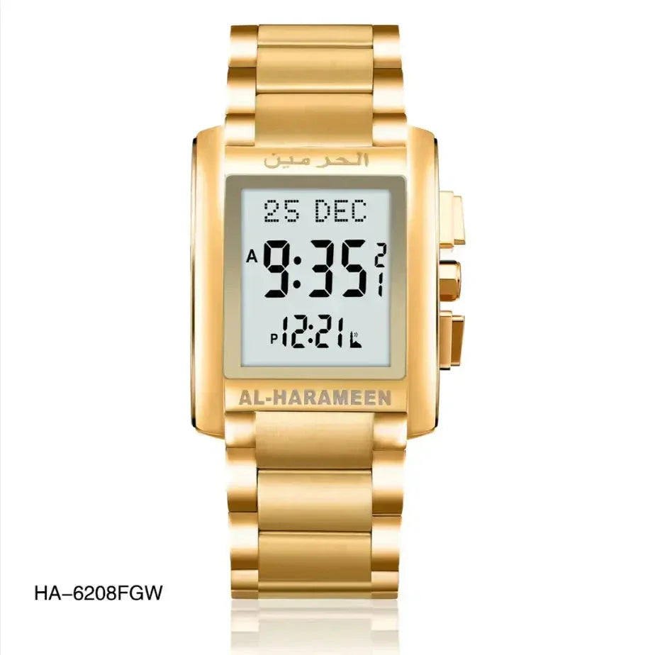 Al Harameen Azan Watch for Men – Model HA-6208FGW - almanaar Islamic Store