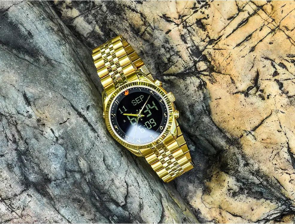 Al Harameen Azan Watch for Men – Model HA-6109FGB - almanaar Islamic Store