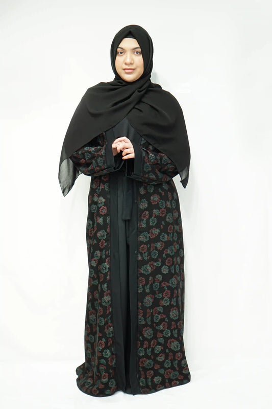 Floral Print Open Abaya with Belt