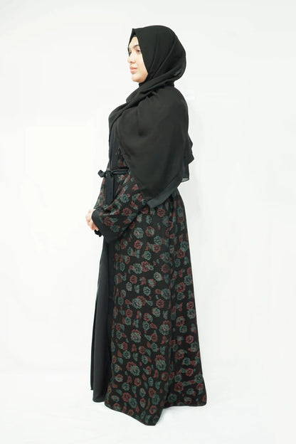 Floral Print Open Abaya with Belt