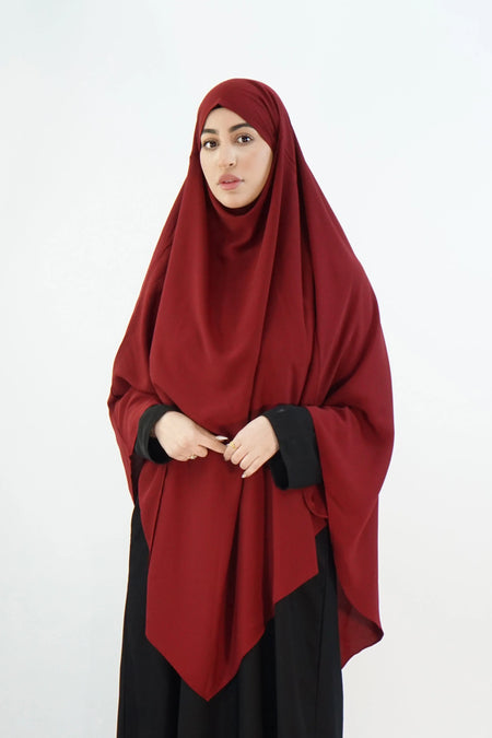 Hurrem Turkish Khimar with Niqab – Modina Silk Maroon almanaar Islamic Store