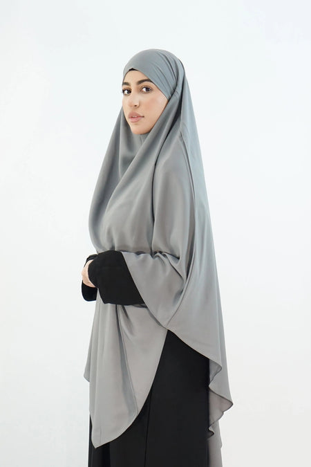 Hurrem Turkish Khimar with Niqab – Modina Silk Grey almanaar Islamic Store