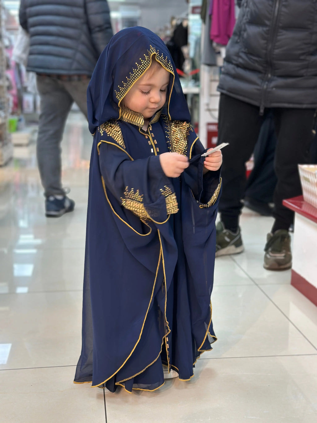 Elegant Girls' Kaftan with Hood & Gold Detailing almanaar Islamic Store