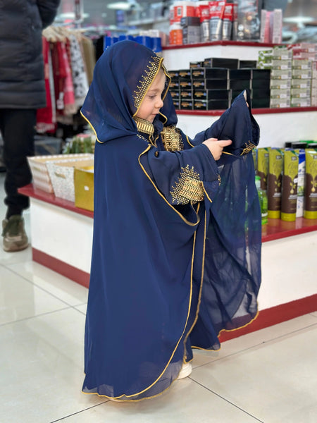 Elegant Girls' Kaftan with Hood & Gold Detailing almanaar Islamic Store