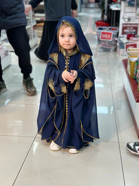 Elegant Girls' Kaftan with Hood & Gold Detailing almanaar Islamic Store