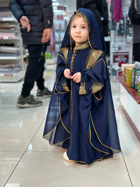 Elegant Girls' Kaftan with Hood & Gold Detailing almanaar Islamic Store