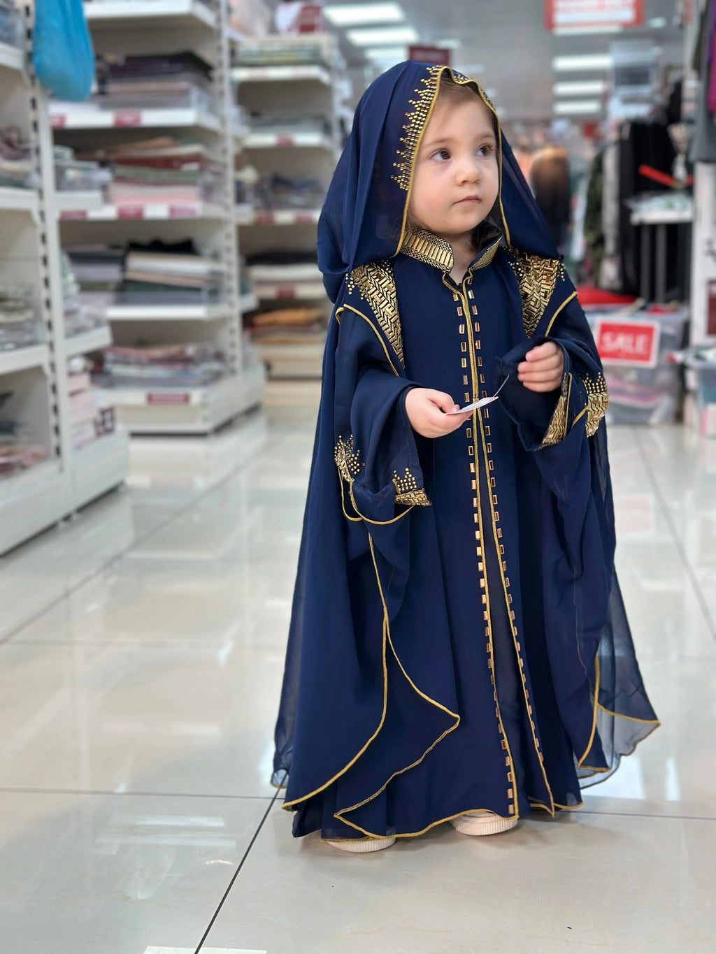 Elegant Girls' Kaftan with Hood & Gold Detailing almanaar Islamic Store