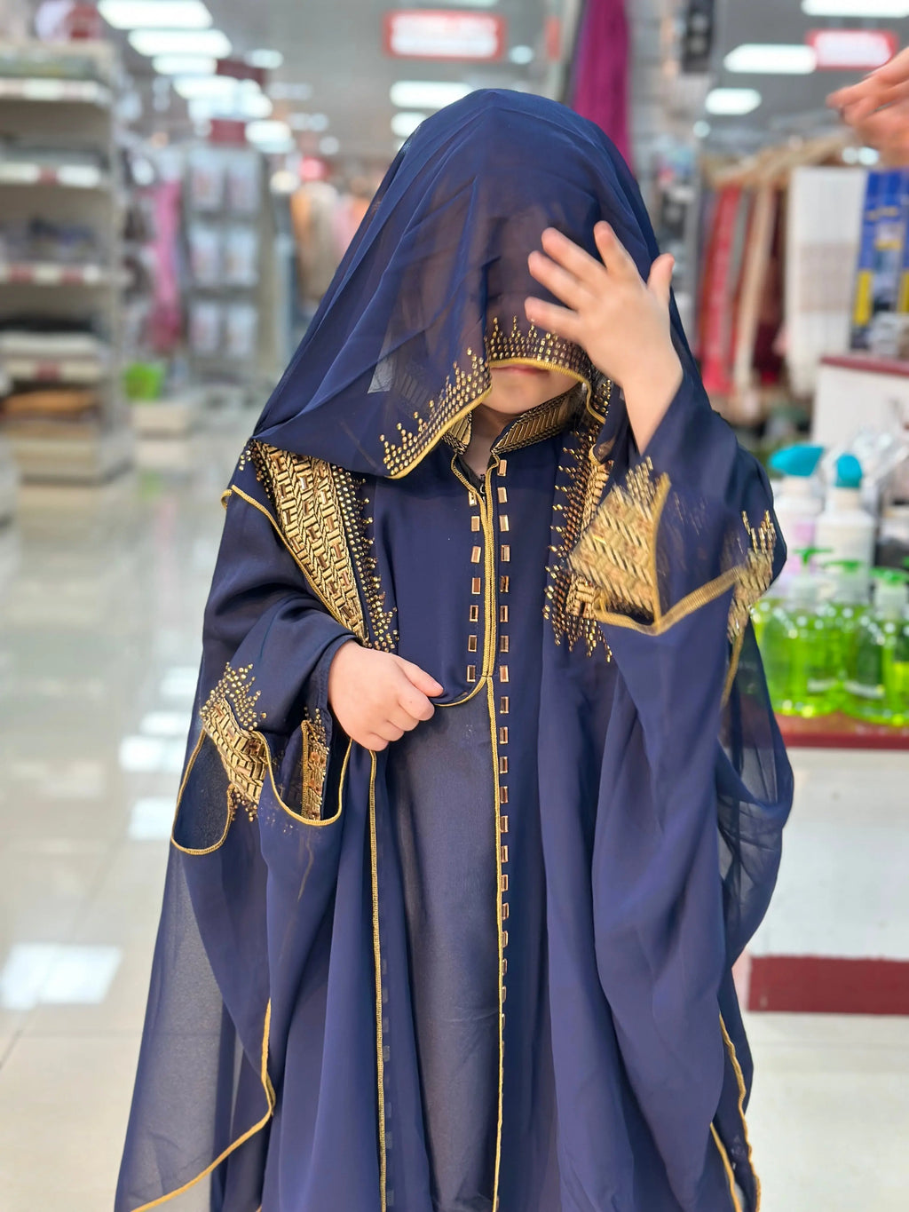 Elegant Girls' Kaftan with Hood & Gold Detailing almanaar Islamic Store