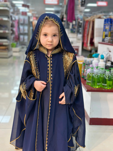 Elegant Girls' Kaftan with Hood & Gold Detailing almanaar Islamic Store