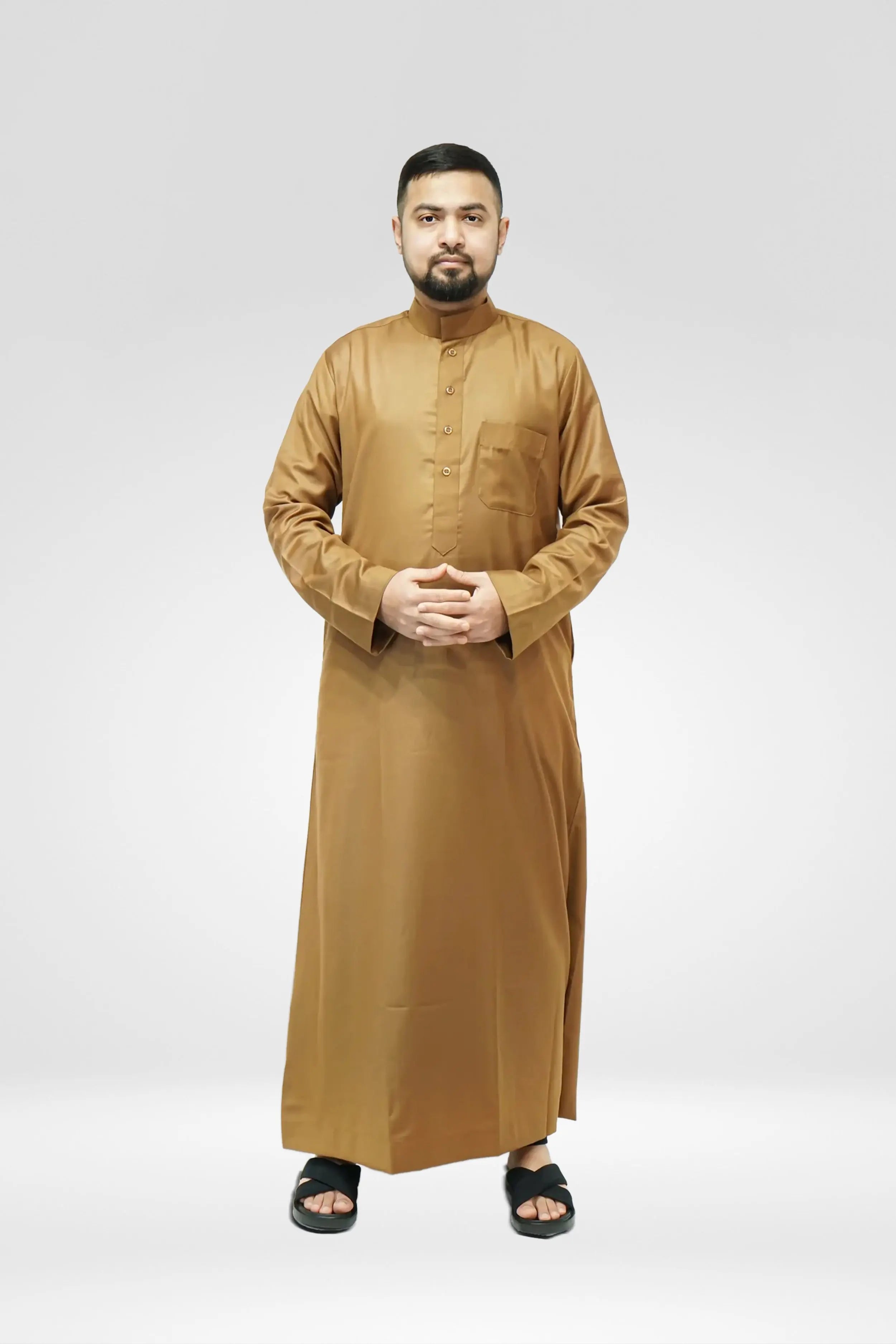 Light Brown Premium Saudi Thobe With Collar Smile Europe