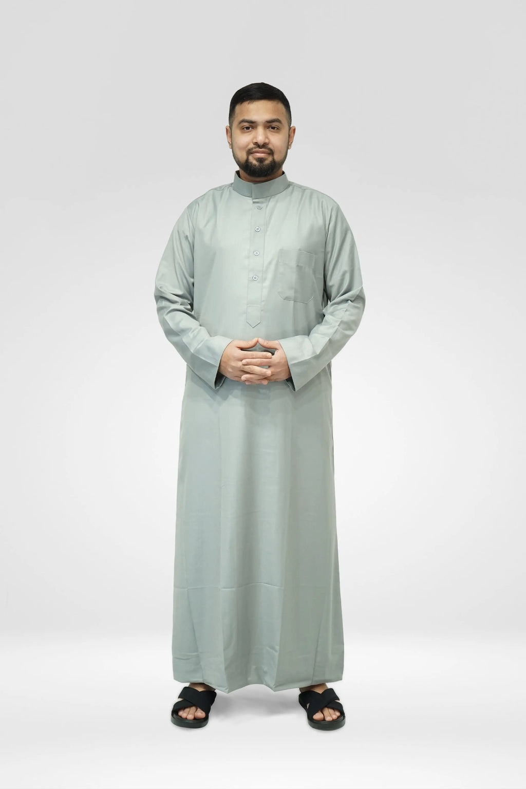 Light Grey Premium Saudi Thobe With Collar Smile Europe