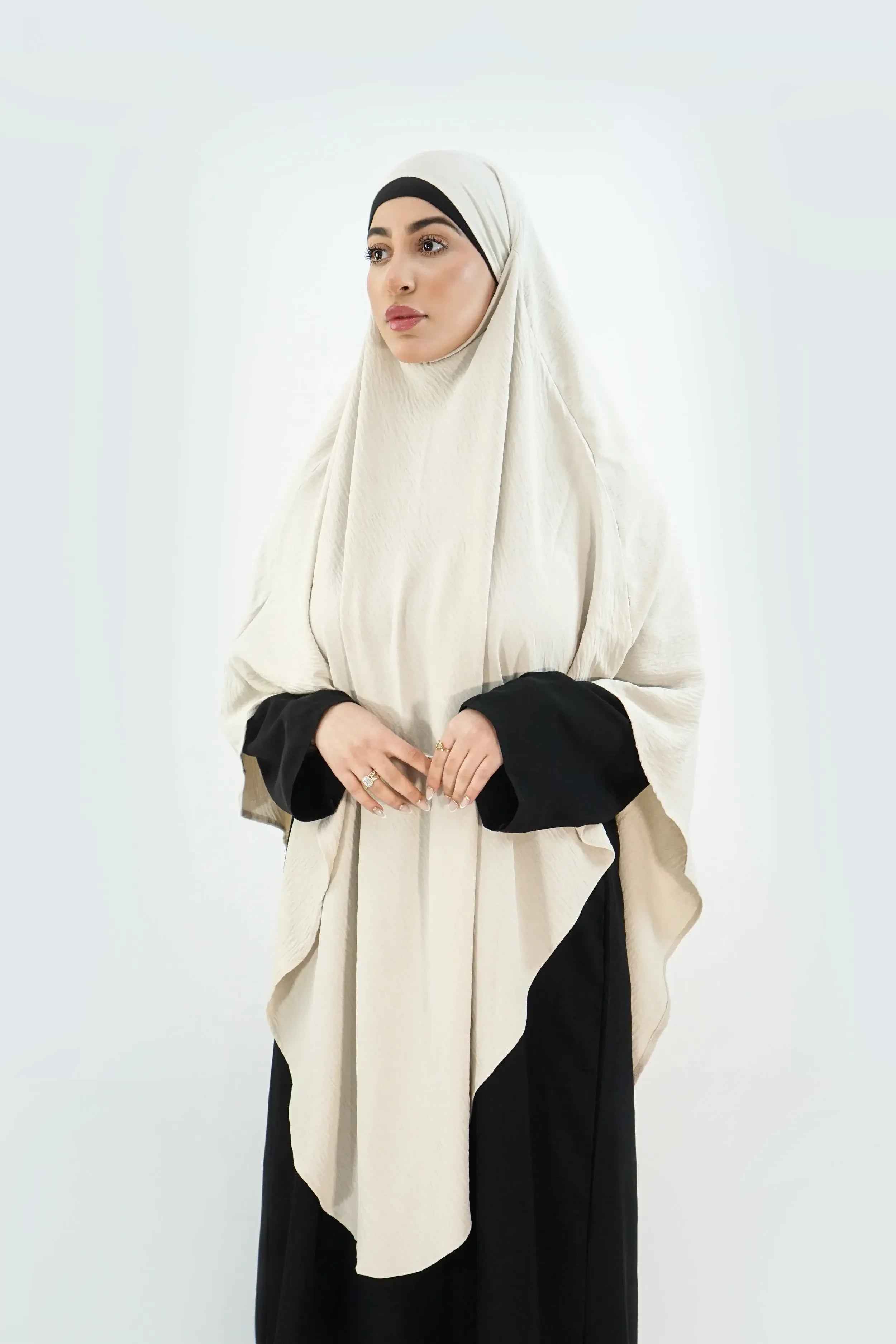 Long Khimar Elegant – Seaway Fabric in Beige - almanaar Islamic Store