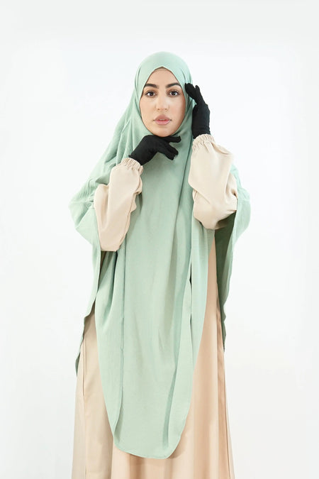 Elegant Long Khimar – Seaway Fabric in Mint almanaar Islamic Store