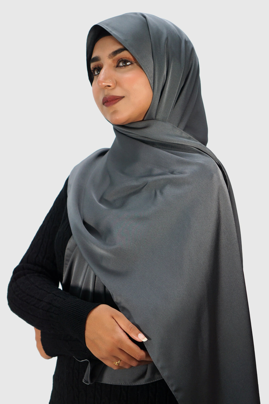 Luxury Satin Hijab – Charcoal Grey - almanaar Islamic Store