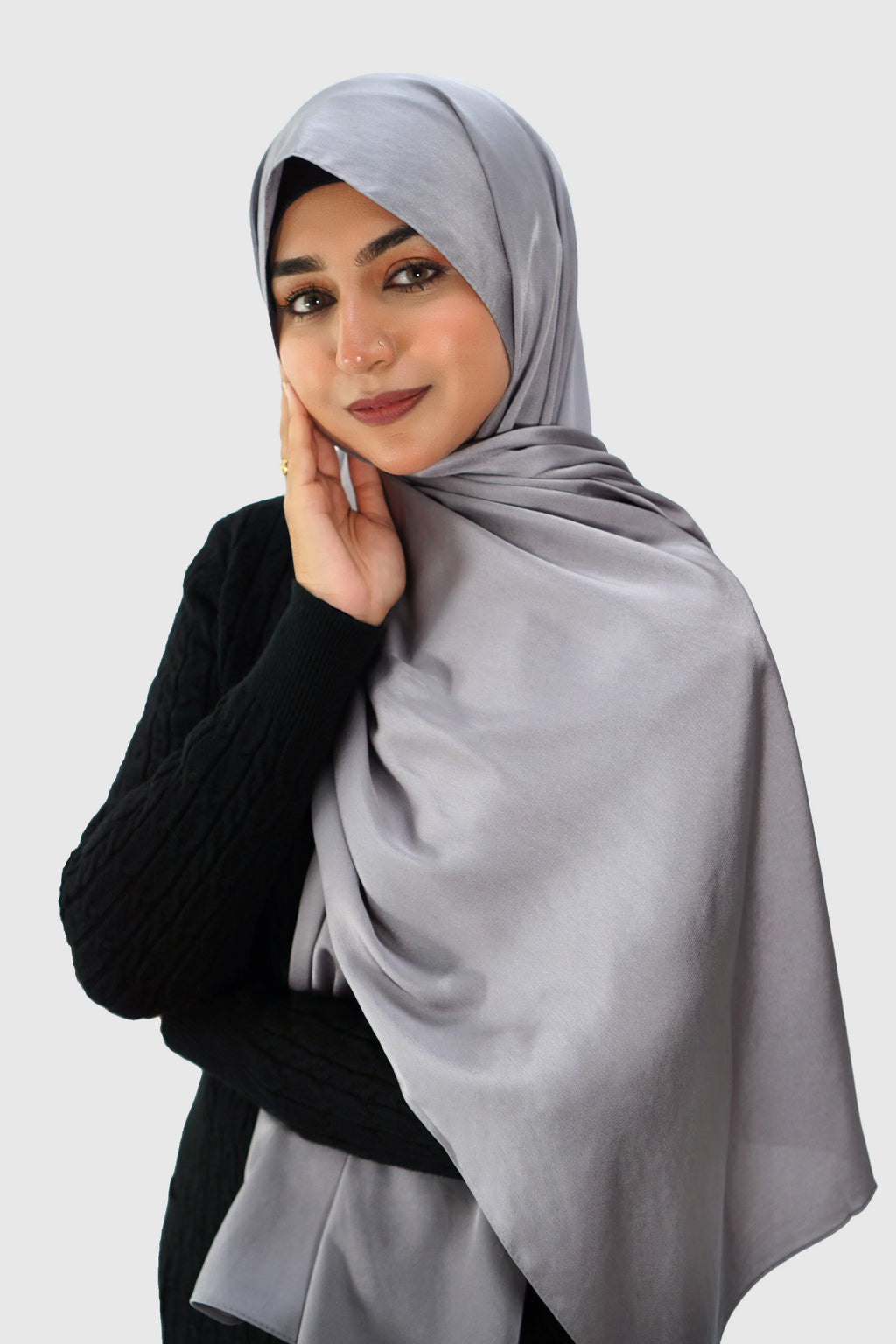 Luxury Satin Hijab – Light Grey - almanaar Islamic Store