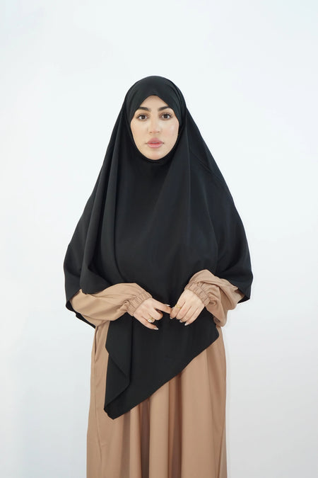 Elegant One-Layer Khimar – Modina Silk Black almanaar Islamic Store