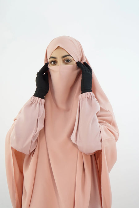 Hurrem Turkish Khimar with Niqab – Modina Silk Nude Pink almanaar Islamic Store