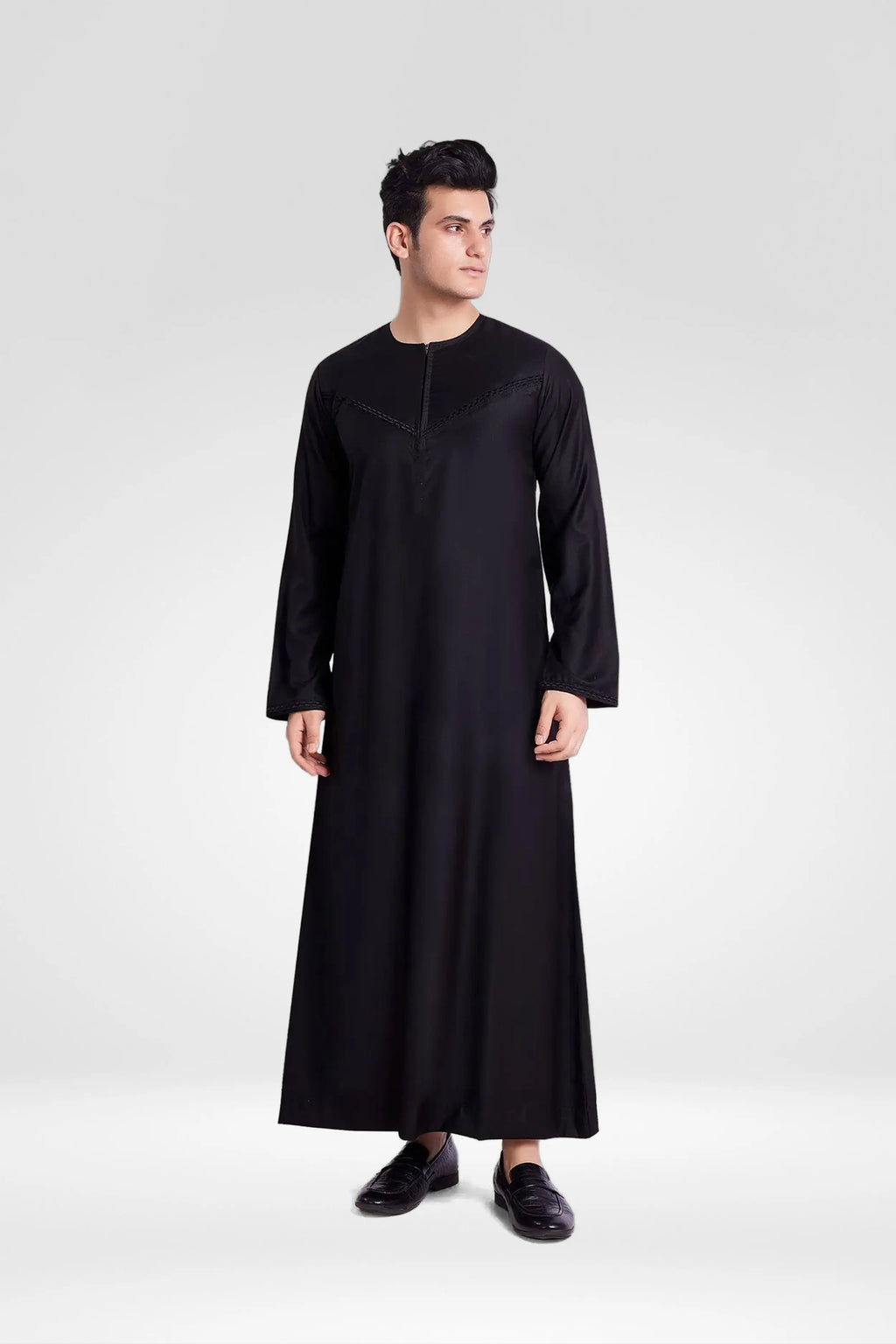 Premium Omani Thobe With Front Zip Black almanaar