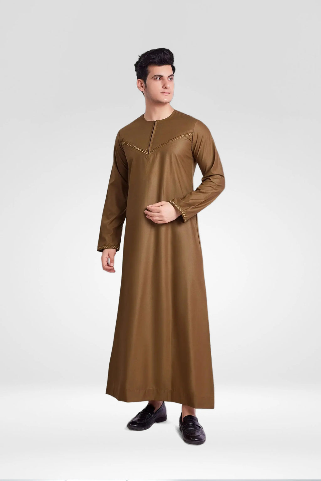 Premium Omani Thobe With Front Zip Camel almanaar