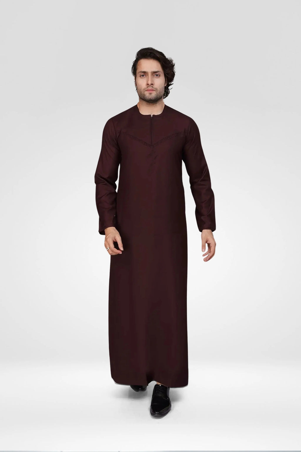 Premium Omani Thobe With Front Zip Maroon almanaar