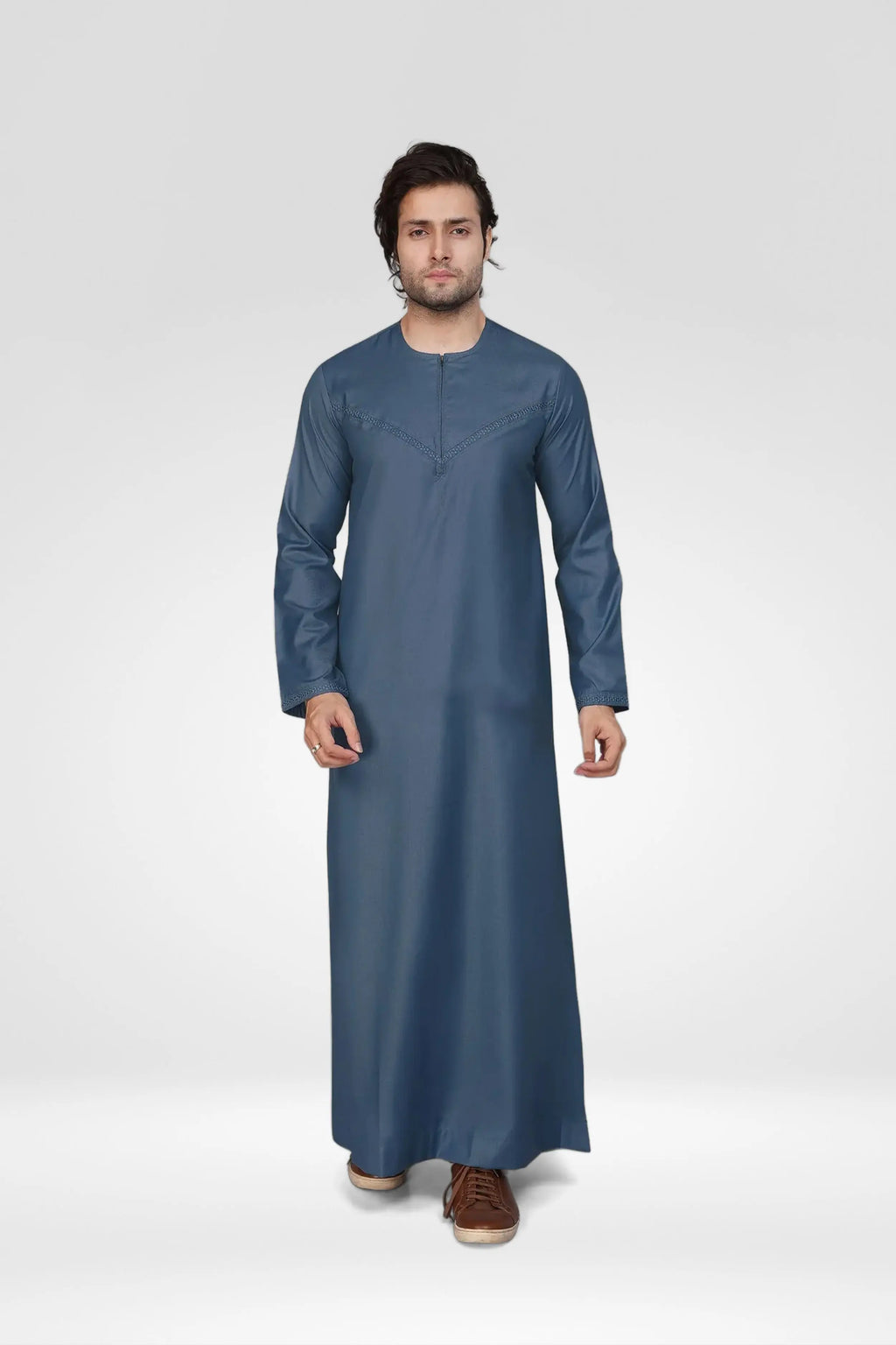 Premium Omani Thobe With Front Zip Sky Blue almanaar