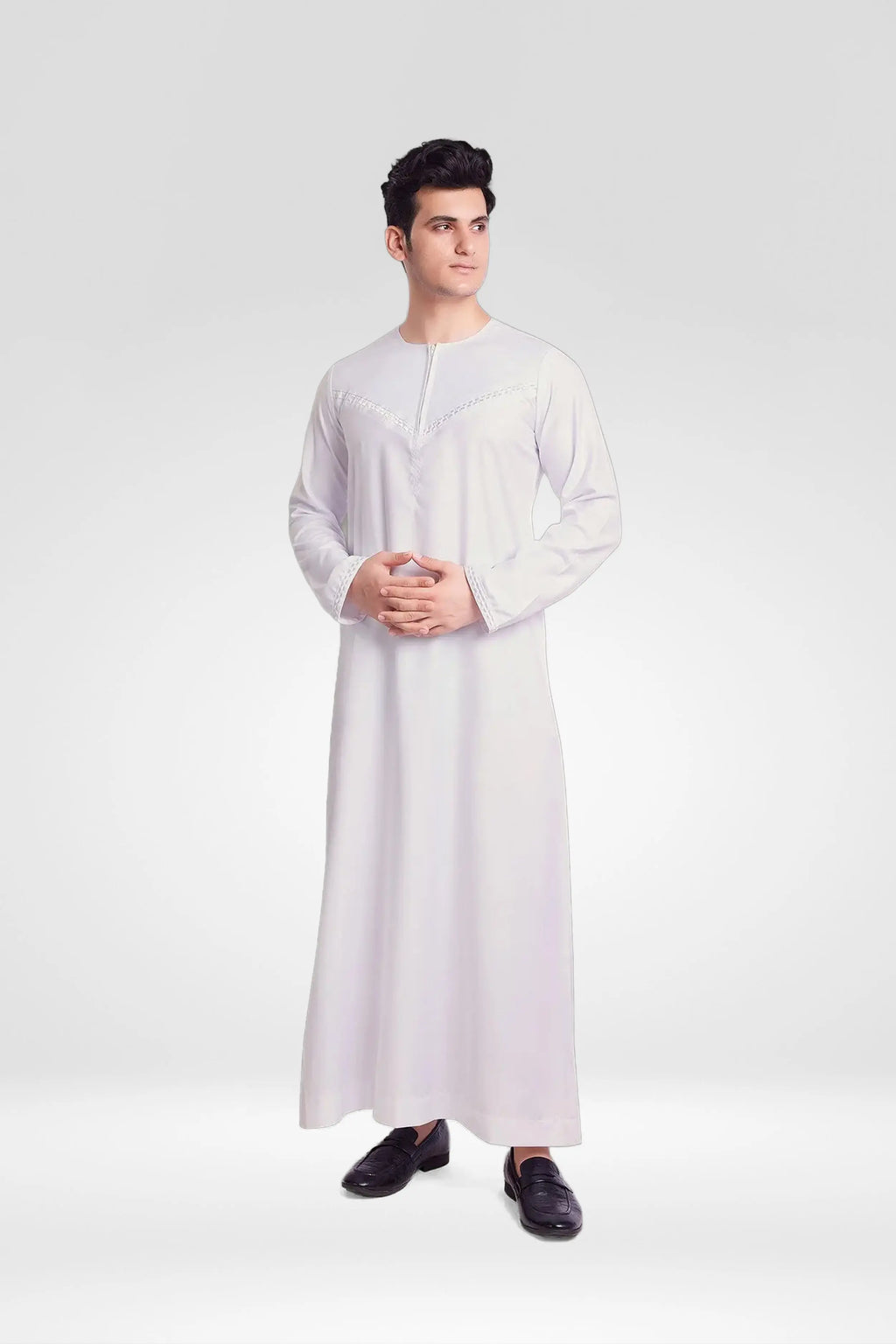 Premium Omani Thobe With Front Zip White almanaar