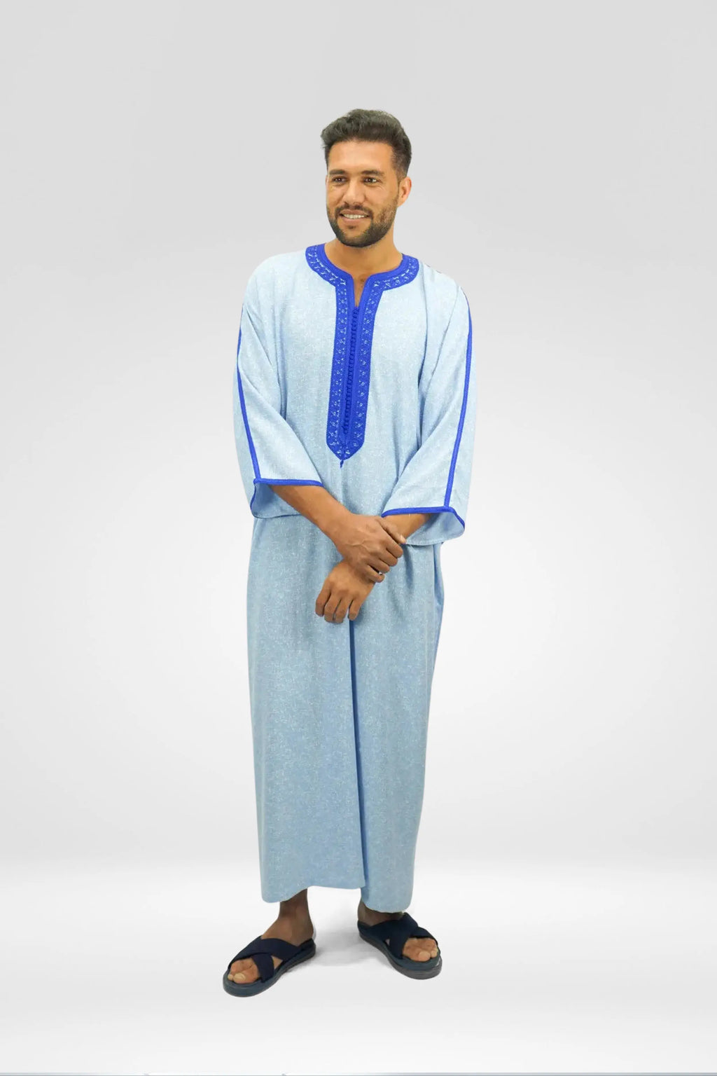 Sky Blue Moroccan Thobe with Blue Embroidery almanaar