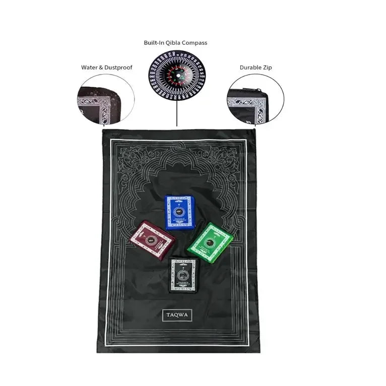 Taqwa Foldable Pocket Travel Prayer Mat With Compass - almanaar Islamic Store
