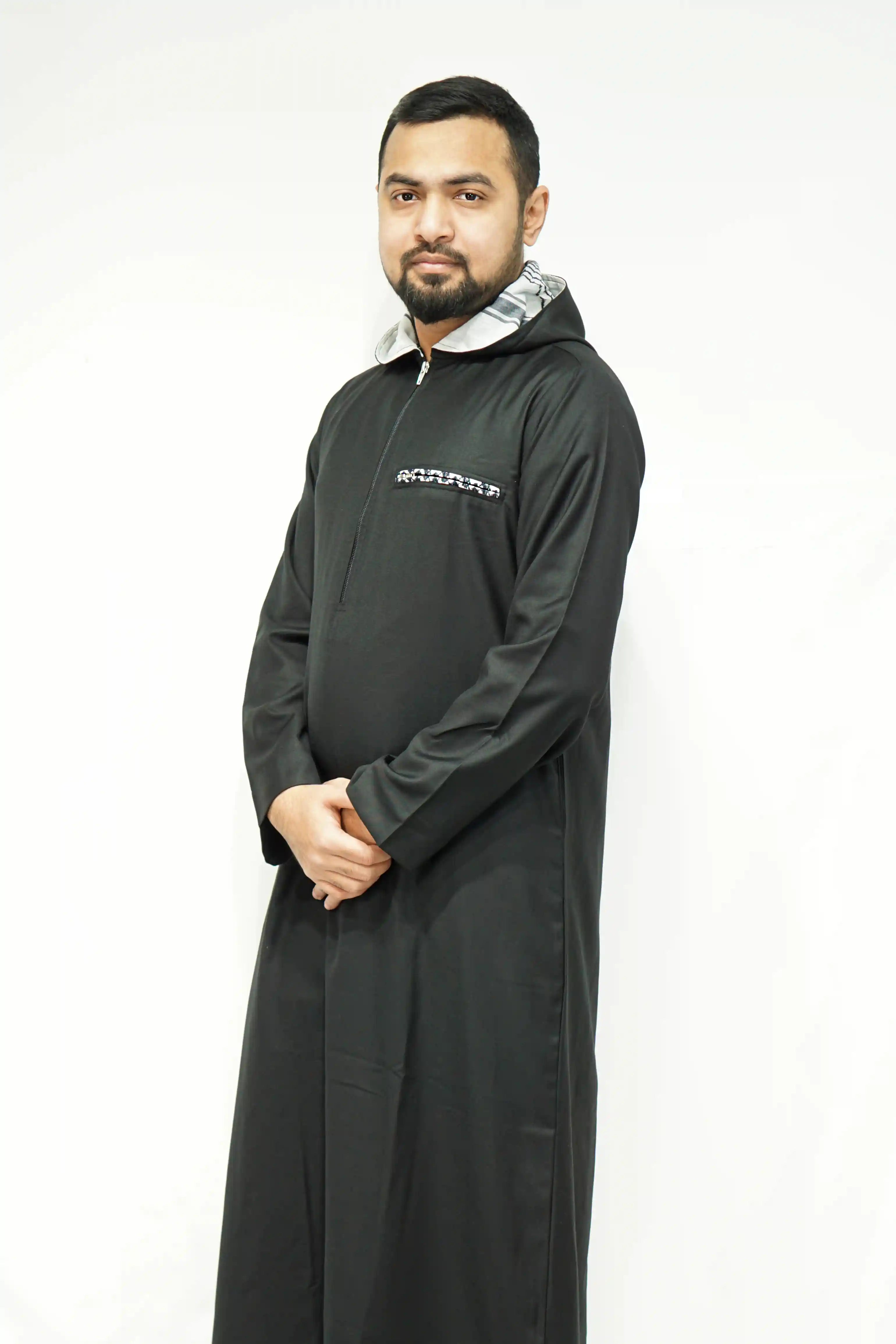 Palestinian Men’s Classic Hooded Thobe With Zip - almanaar Islamic Store