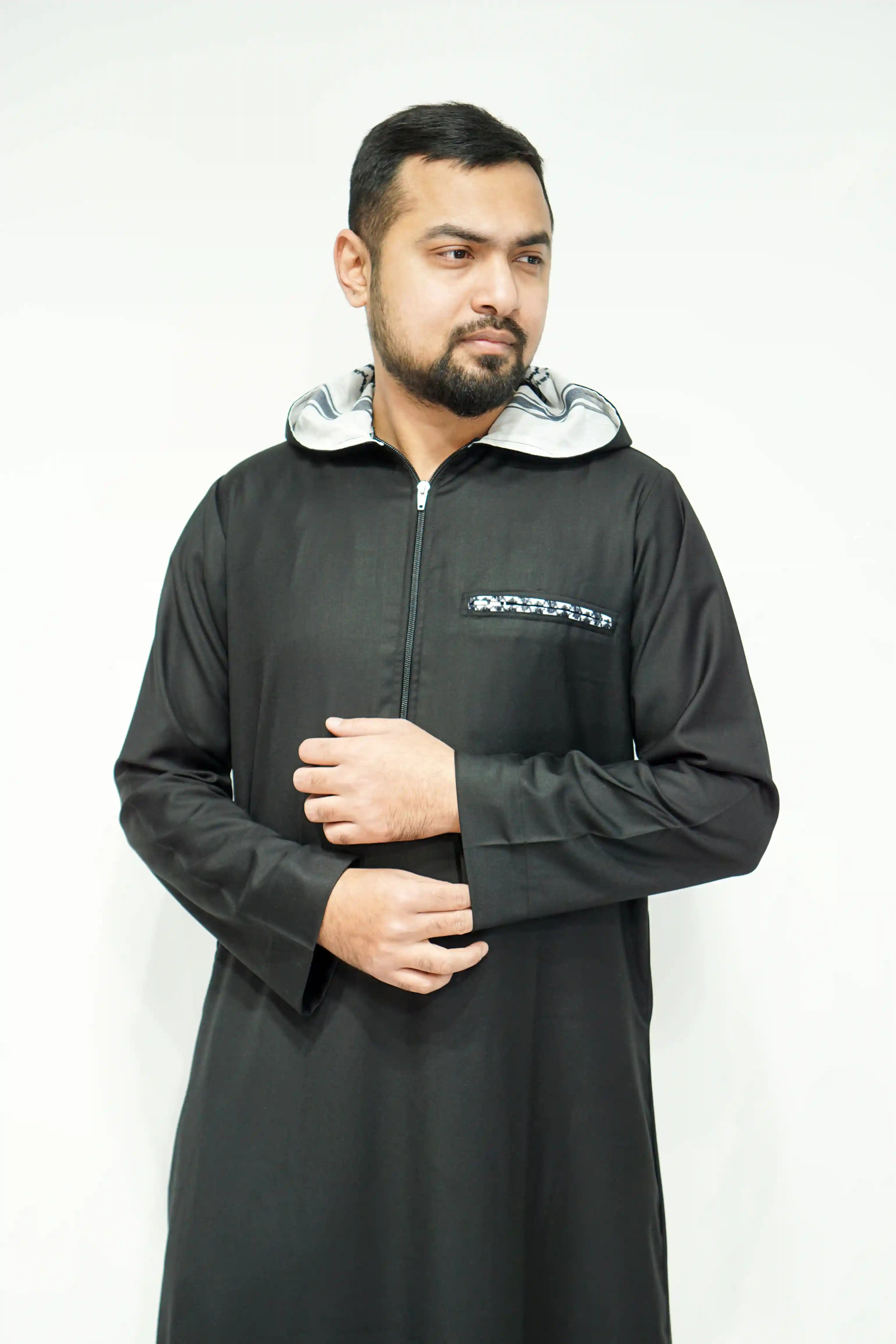 Palestinian Men’s Classic Hooded Thobe With Zip - almanaar Islamic Store