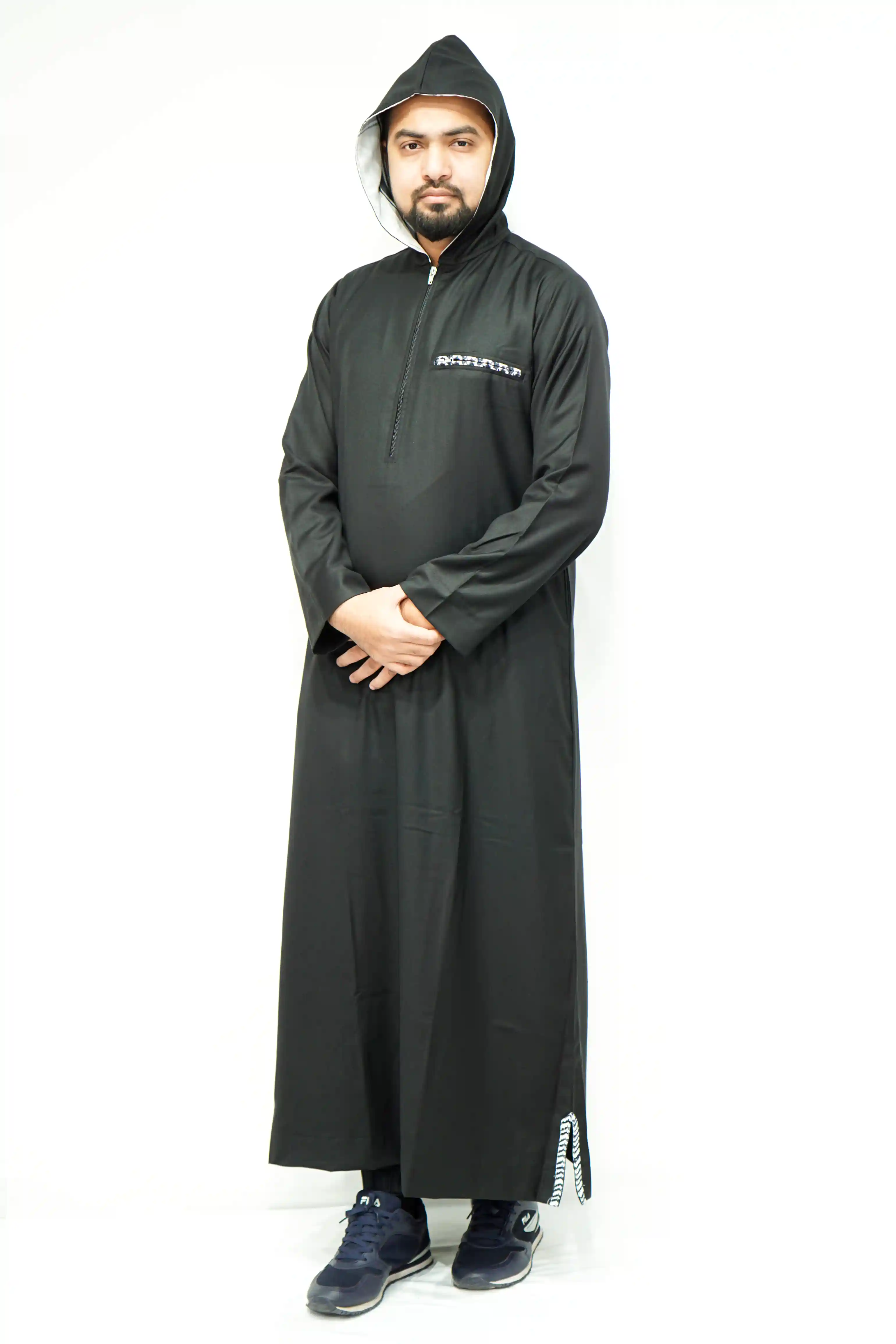 Palestinian Men’s Classic Hooded Thobe With Zip - almanaar Islamic Store