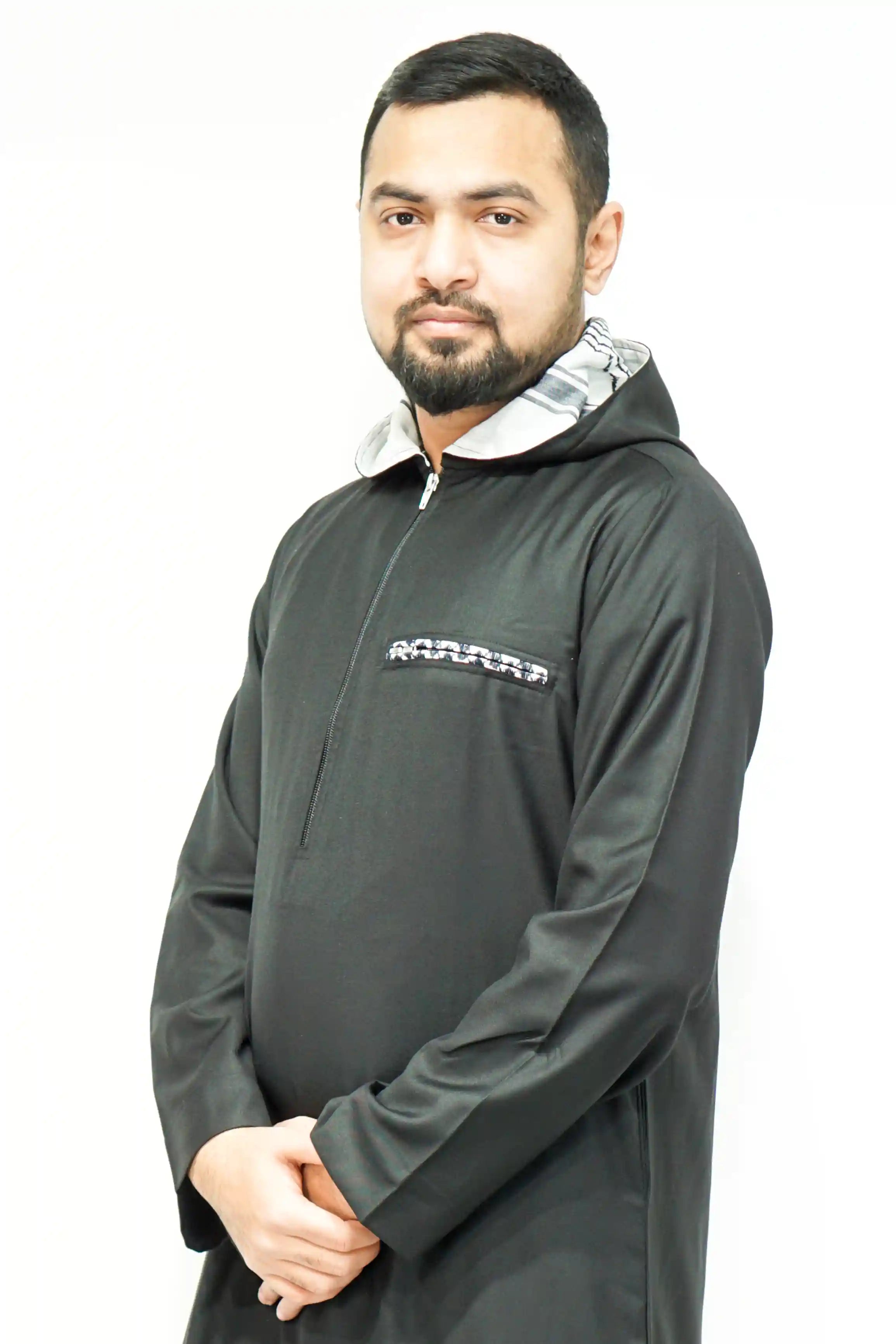 Palestinian Men’s Classic Hooded Thobe With Zip - almanaar Islamic Store