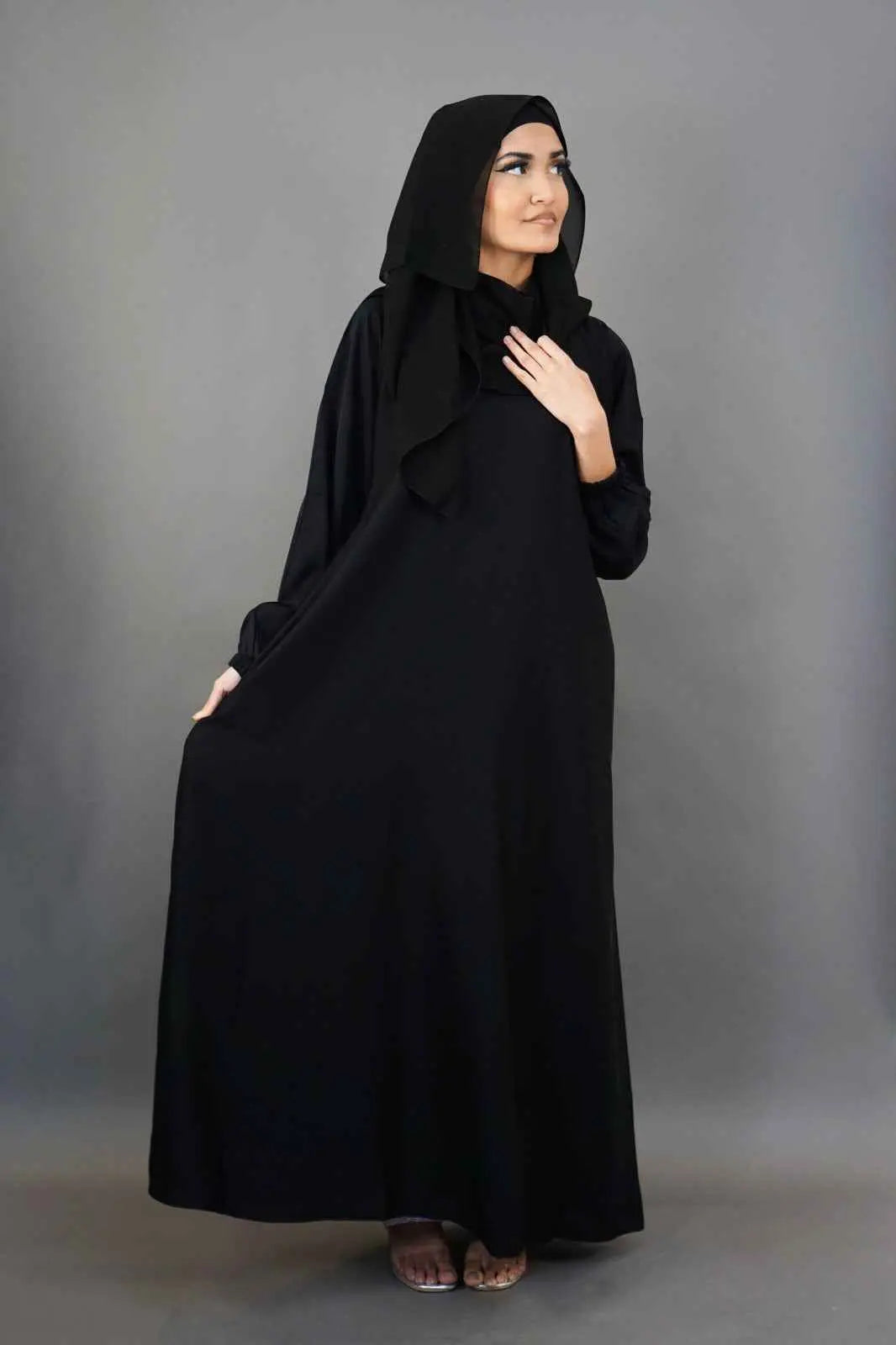 Plain Elastic Sleeve Abaya with Pocket – Premium Nidha Fabric (Black ...