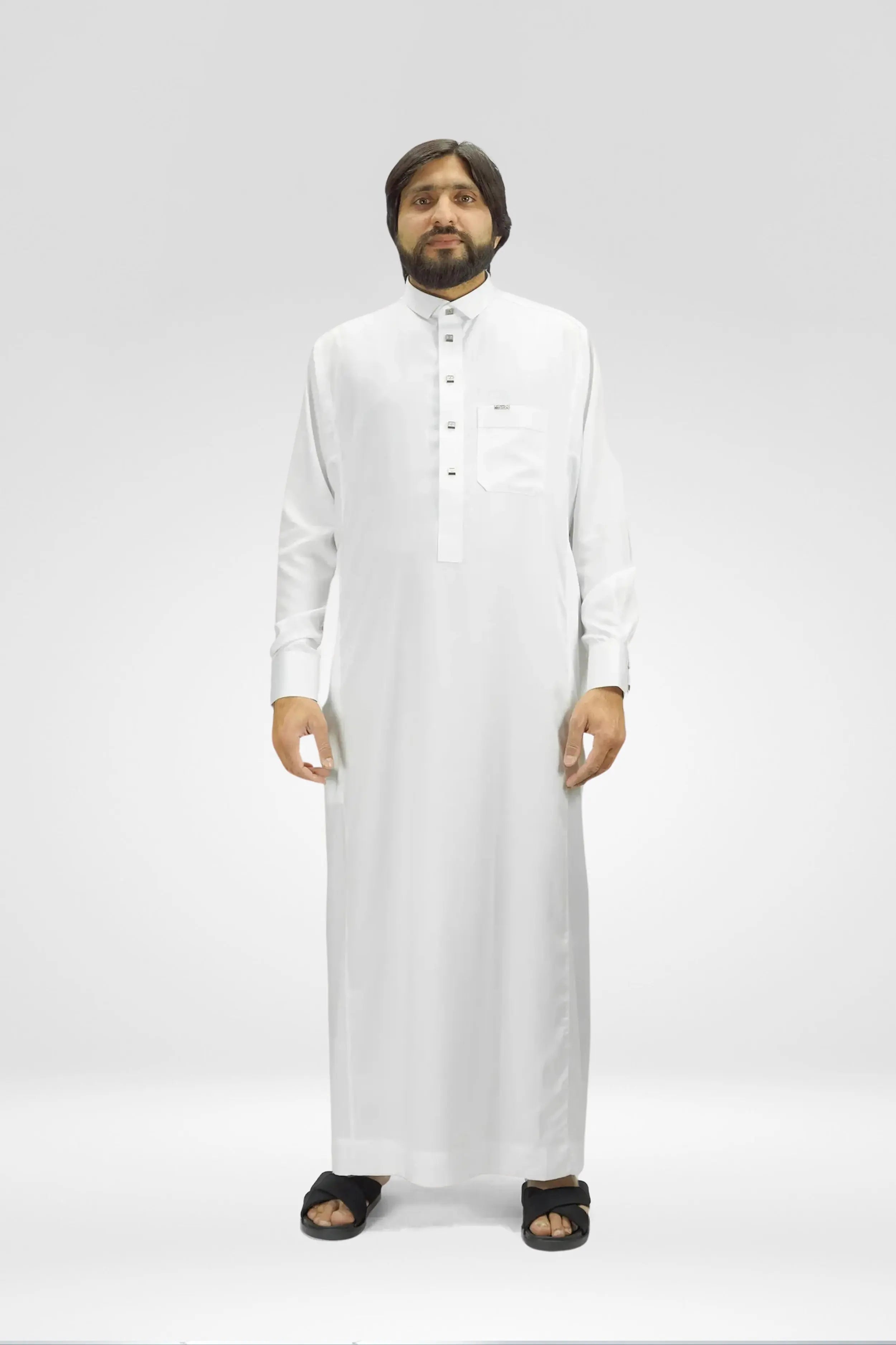 White Luxury Thobe With Premium Buttons almanaar