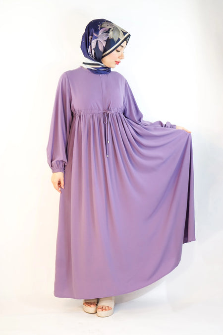 Long Summer Dress with Belt Purple | Almanaar Islamic Store