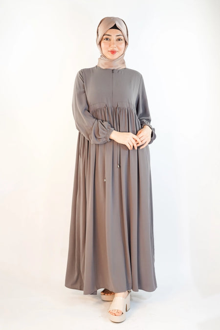 Long Summer Dress with Belt Grey | Almanaar Islamic Store