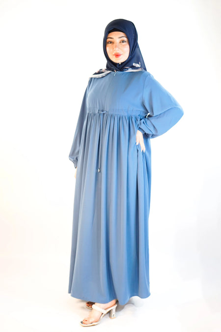 Long Summer Dress with Belt Sky Blue - almanaar Islamic Store